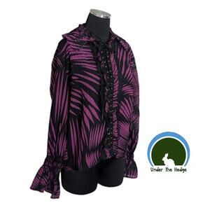 Y2K Dress-U Magenta Black Lace Up Bell Sleeve Top Size Small Goth Grunge
